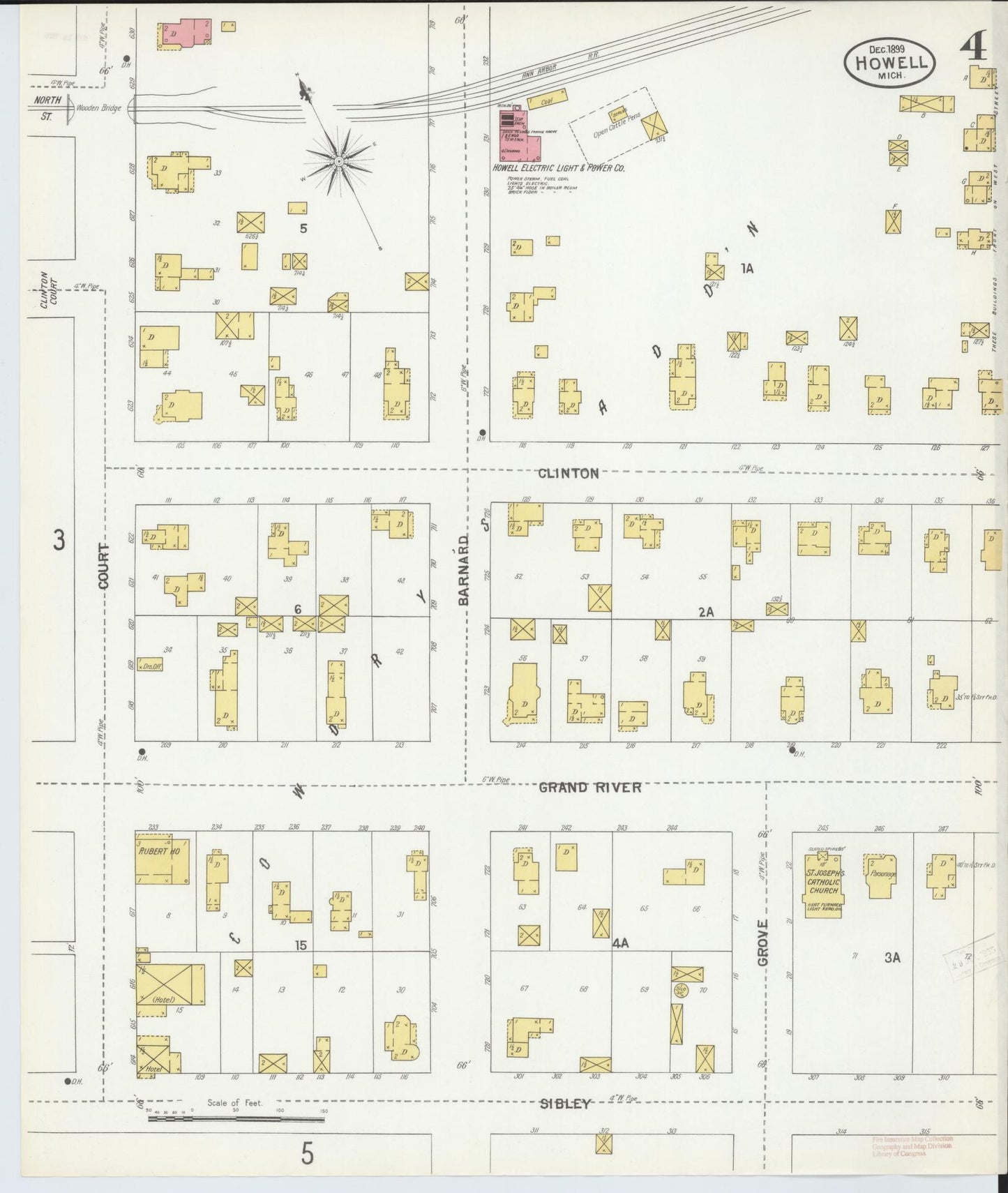 Sanborn Fire Insurance Map from Howell, Livingston County, Michigan (1899), Sheet #0004 - Complete Map Set gallery image, historic Sanborn map, vintage wall art, Michigan Michigan