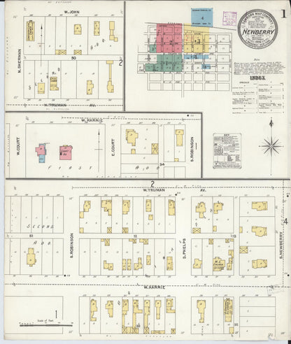 Sanborn Fire Insurance Map from Newberry, Luce County, Michigan (1906), Sheet #0001 - Complete Map Set gallery image, historic Sanborn map, vintage wall art, Michigan Michigan