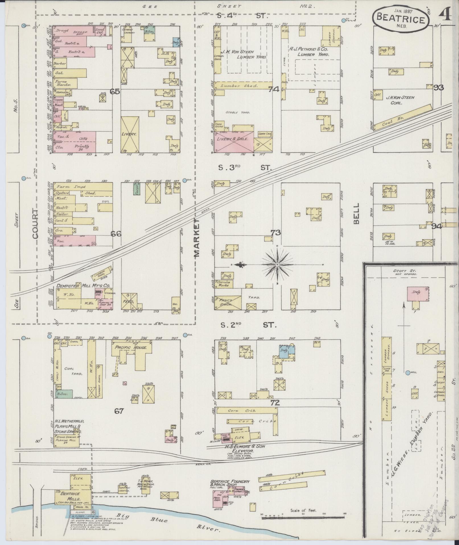 Sanborn Fire Insurance Map from Beatrice, Gage County, Nebraska (1887), Sheet #0004 - Complete Map Set gallery image, historic Sanborn map, vintage wall art, Nebraska Nebraska