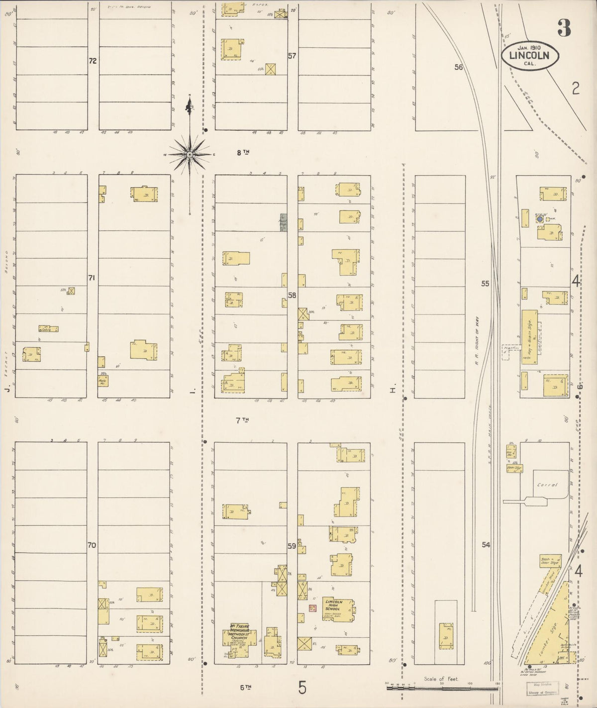 Sanborn Fire Insurance Map from Lincoln, Placer County, California (1910), Sheet #0003 - Complete Map Set gallery image, historic Sanborn map, vintage wall art, California California