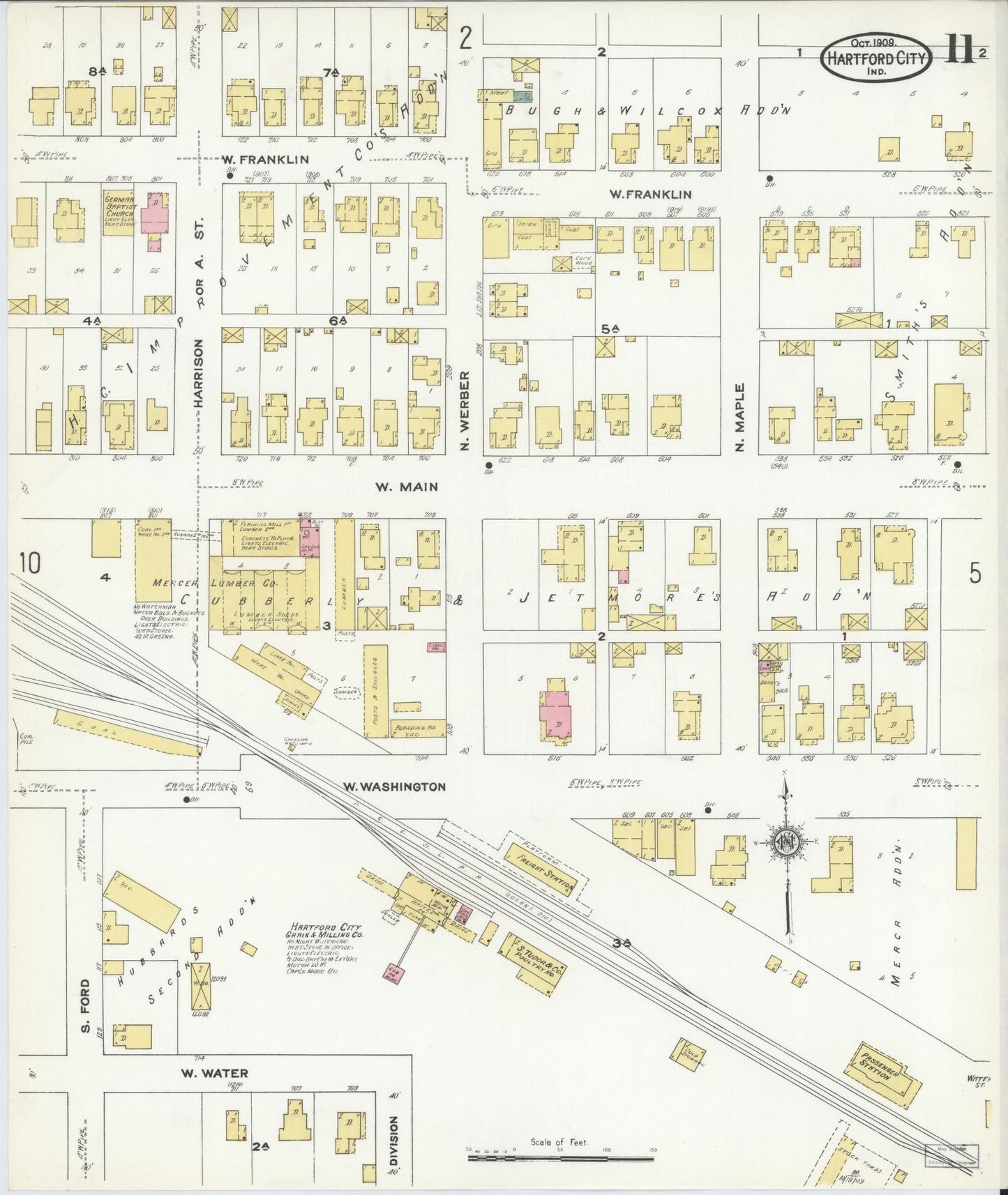Sanborn Fire Insurance Map from Hartford City, Blackford County, Indiana (1909), Sheet #0011 - Complete Map Set gallery image, historic Sanborn map, vintage wall art, Indiana Indiana