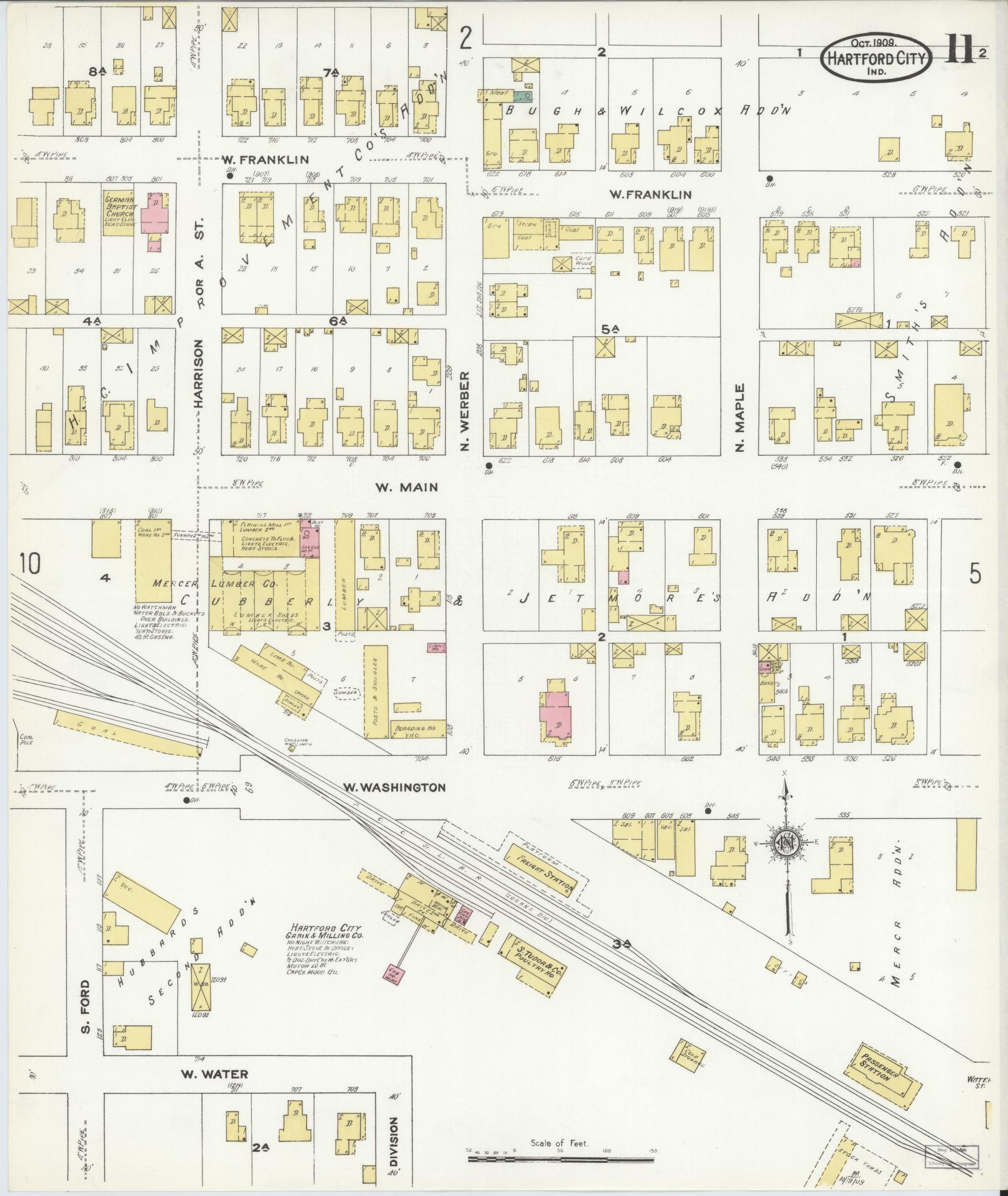 Sanborn Fire Insurance Map from Hartford City, Blackford County, Indiana (1909), Sheet #0011 - Complete Map Set gallery image, historic Sanborn map, vintage wall art, Indiana Indiana