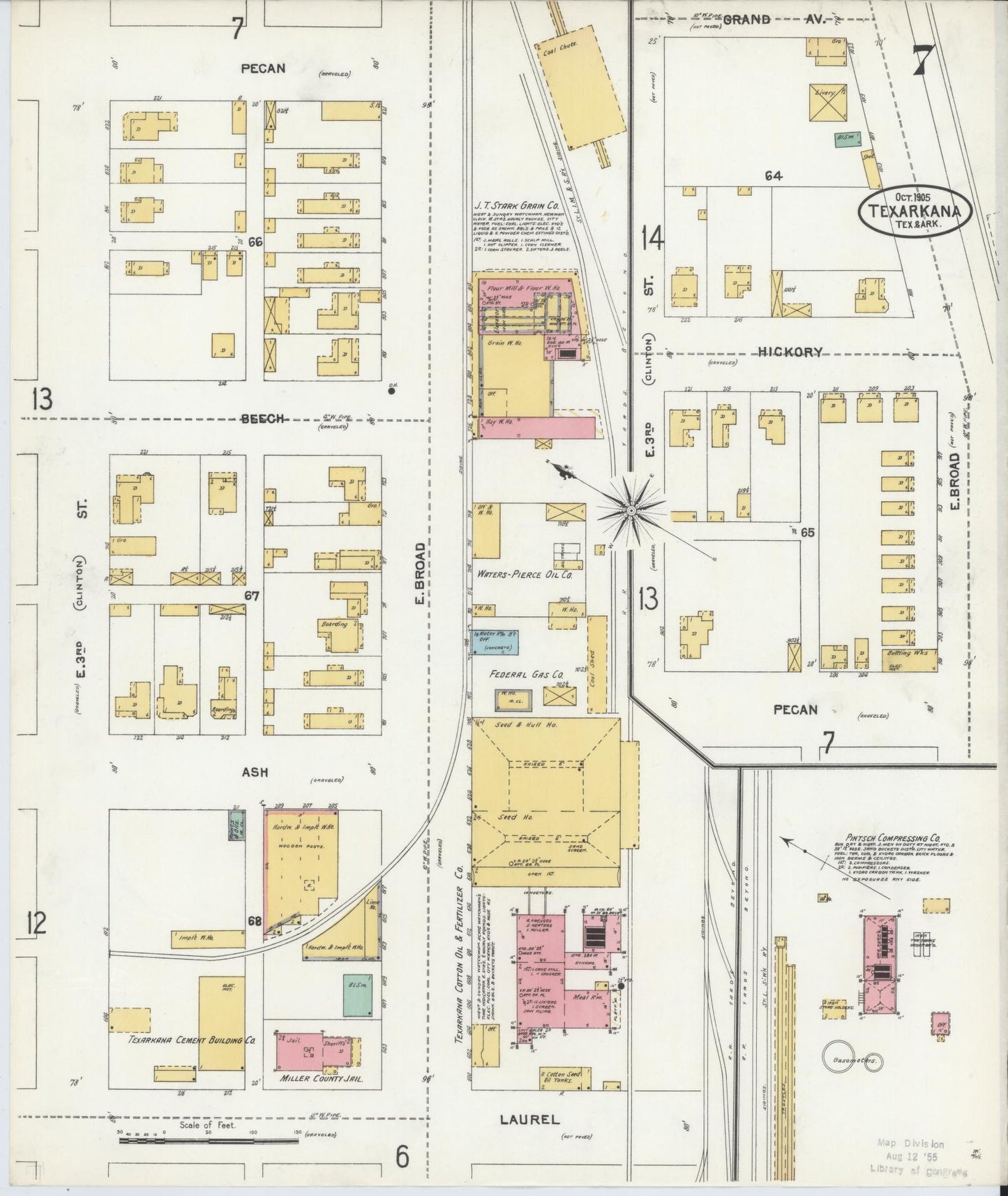 Sanborn Fire Insurance Map from Texarkana, Bowie County, Texas (1905), Sheet #0007 - Complete Map Set gallery image, historic Sanborn map, vintage wall art, Texas Texas