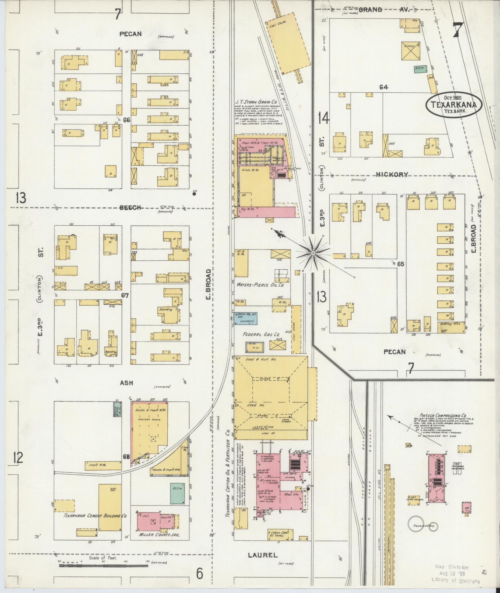 Sanborn Fire Insurance Map from Texarkana, Bowie County, Texas (1905), Sheet #0007 - Complete Map Set gallery image, historic Sanborn map, vintage wall art, Texas Texas