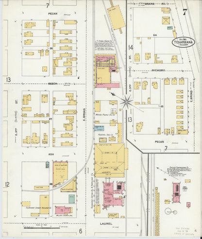 Sanborn Fire Insurance Map from Texarkana, Bowie County, Texas (1905), Sheet #0007 - Complete Map Set gallery image, historic Sanborn map, vintage wall art, Texas Texas