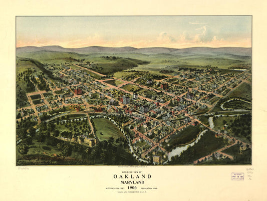 Bird's eye view of Oakland, Maryland 1906. (1906) – Historic Bird’s-Eye View Panorama Print