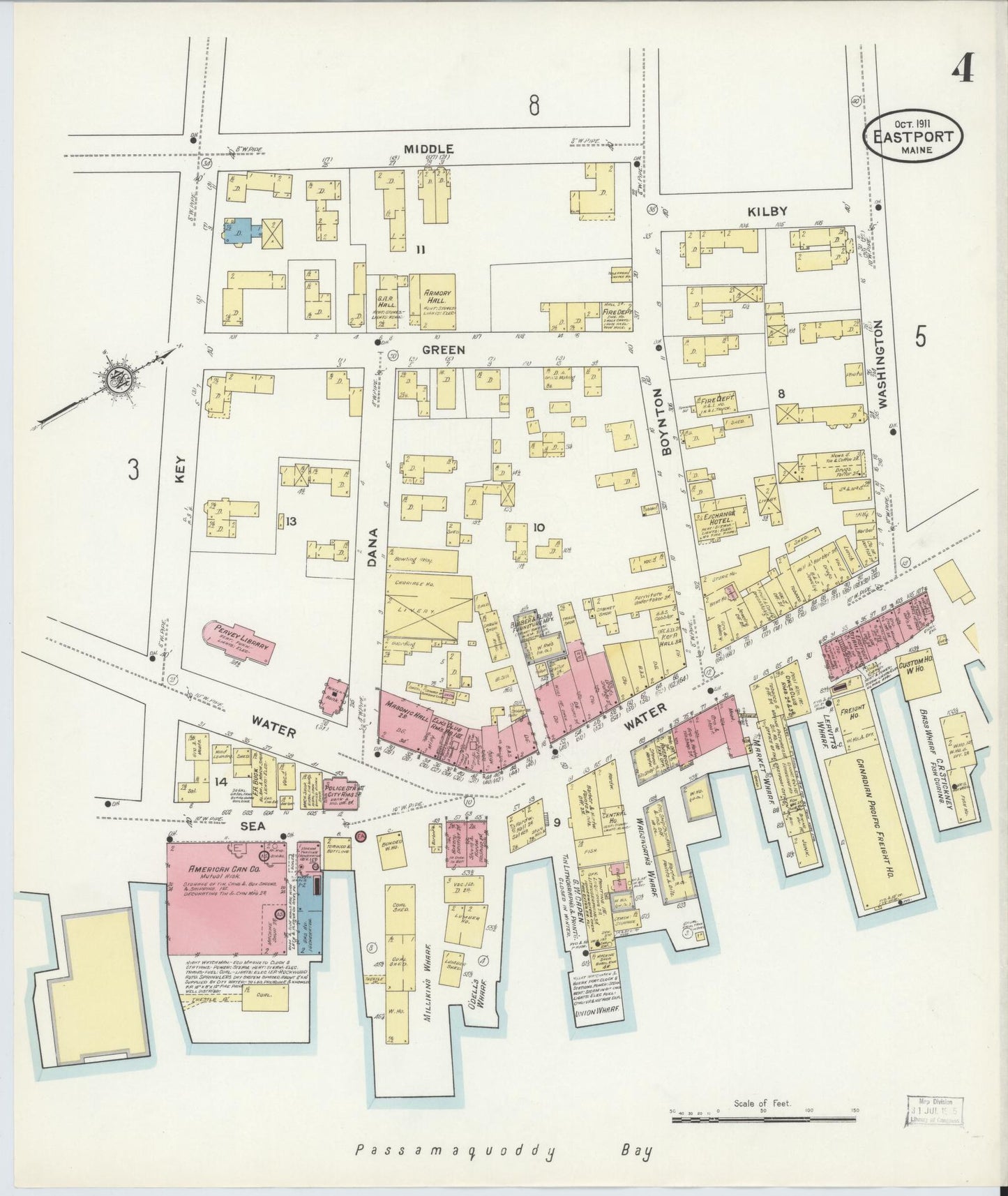 Sanborn Fire Insurance Map from Eastport, Washington County, Maine (1911), Sheet #0004 - Complete Map Set gallery image, historic Sanborn map, vintage wall art, Maine Maine