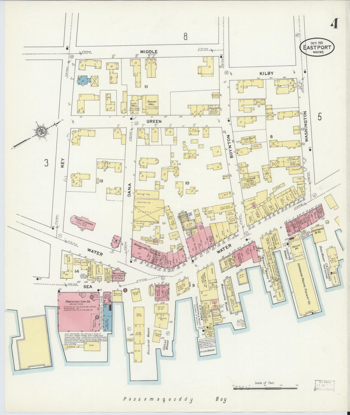Sanborn Fire Insurance Map from Eastport, Washington County, Maine (1911), Sheet #0004 - Complete Map Set gallery image, historic Sanborn map, vintage wall art, Maine Maine