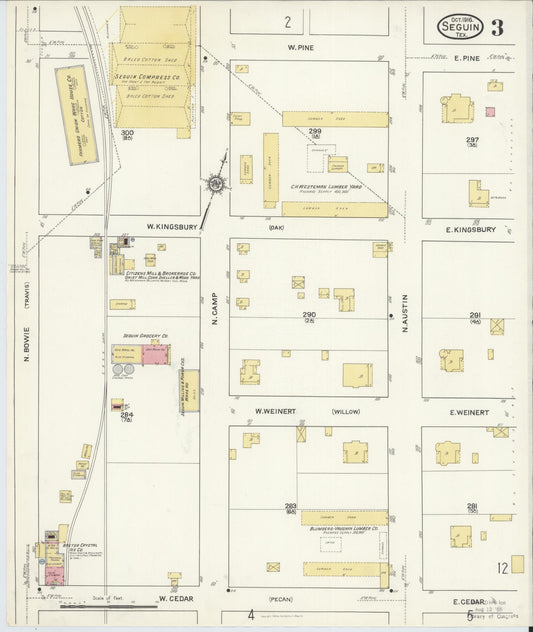 Sanborn Fire Insurance Map from Seguin, Guadalupe County, Texas (1916), Sheet #0003 - Historic Sanborn Fire Insurance Map Print, vintage old map wall art, antique decor, genealogy gift, Texas Texas map