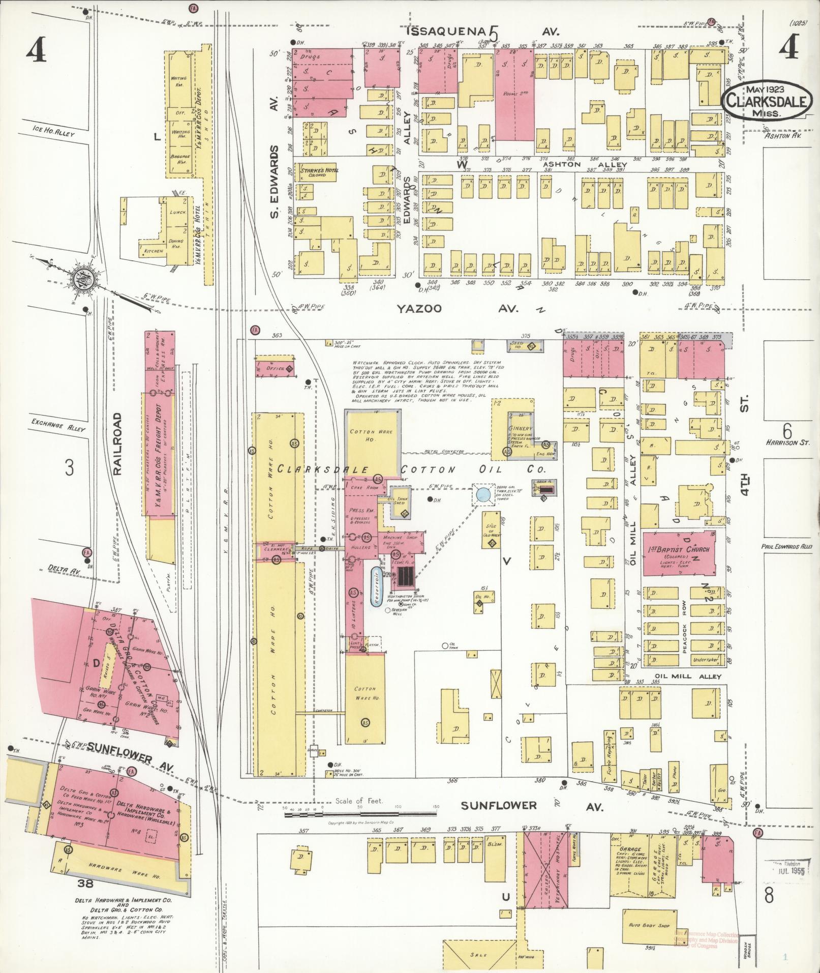 Sanborn Fire Insurance Map from Clarksdale, Coahoma County, Mississippi (1923), Sheet #0004 - Complete Map Set gallery image, historic Sanborn map, vintage wall art, Mississippi Mississippi