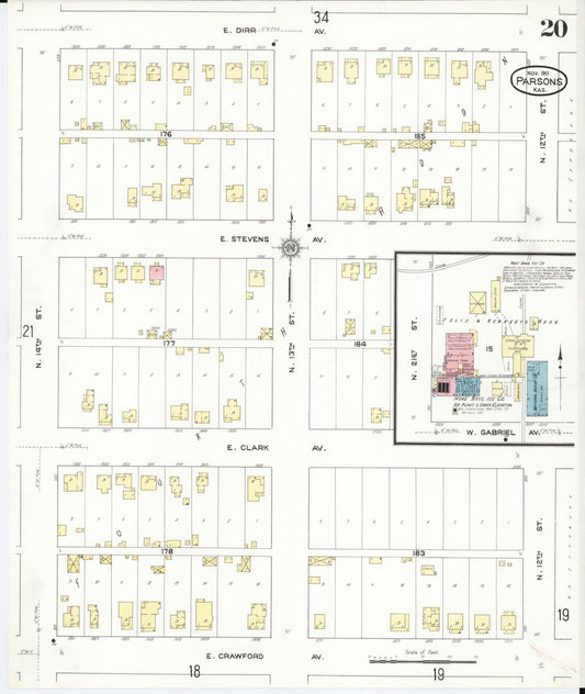Sanborn Fire Insurance Map from Parsons, Labette County, Kansas (1911), Sheet #0020 - Historic Sanborn Fire Insurance Map Print, vintage old map wall art, antique decor, genealogy gift, Kansas Kansas map