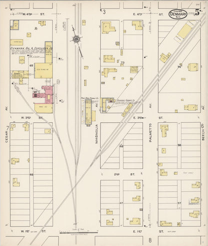 Sanborn Fire Insurance Map from Denmark, Bamberg County, South Carolina (1922), Sheet #0005 - Complete Map Set gallery image, historic Sanborn map, vintage wall art, South Carolina South Carolina
