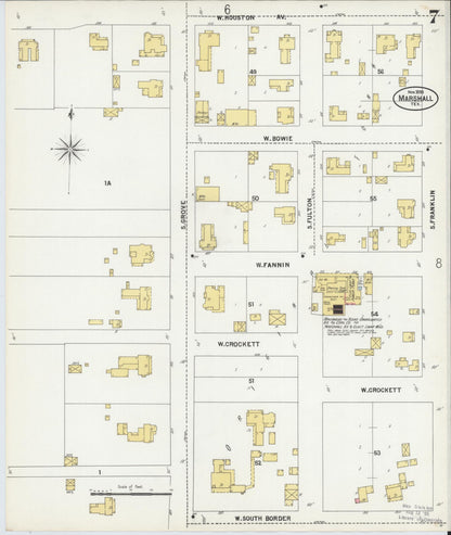 Sanborn Fire Insurance Map from Marshall, Harrison County, Texas (1899), Sheet #0007 - Complete Map Set gallery image, historic Sanborn map, vintage wall art, Texas Texas