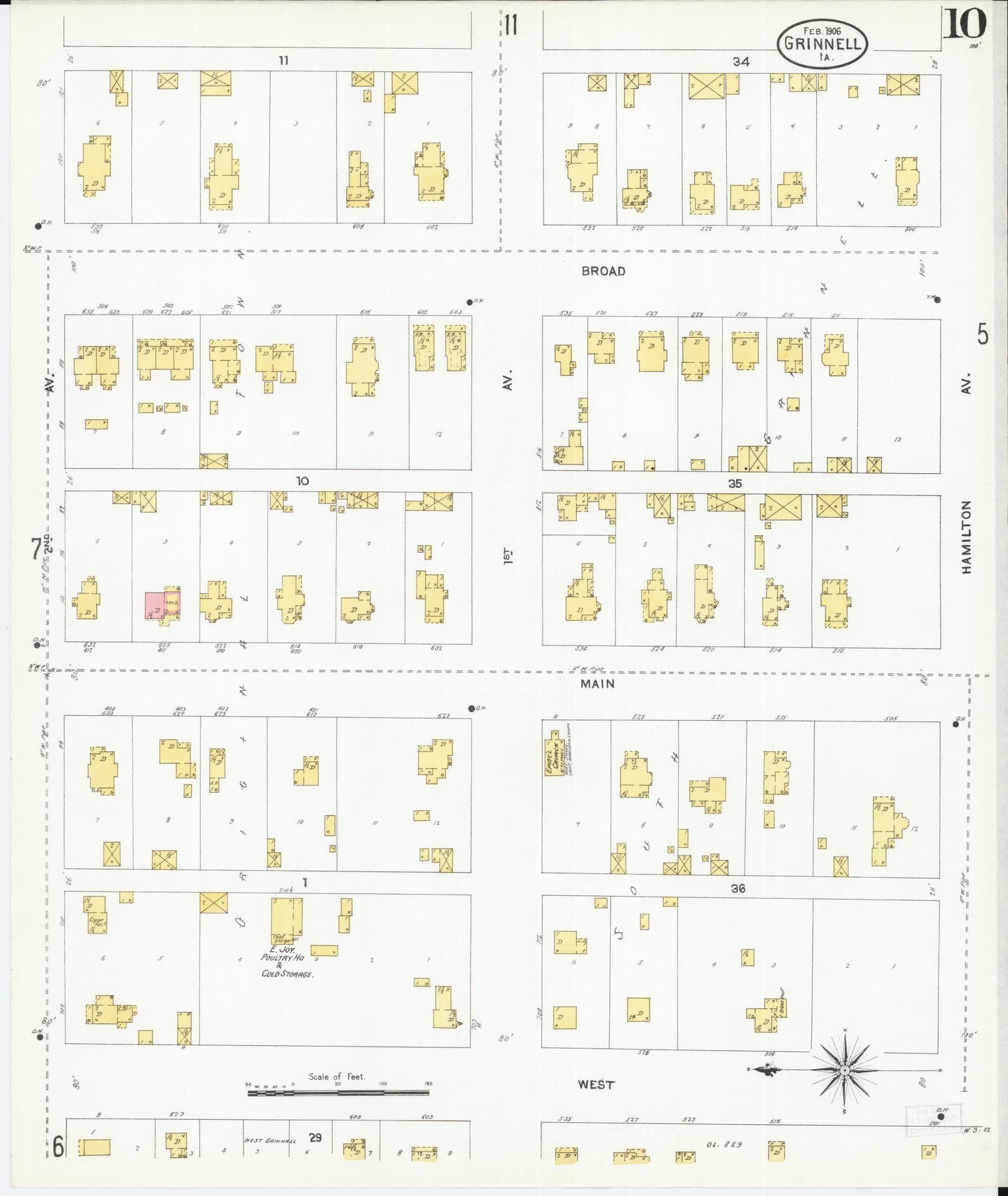 Sanborn Fire Insurance Map from Grinnell, Poweshiek County, Iowa (1906), Sheet #0010 - Historic Sanborn Fire Insurance Map Print, vintage old map wall art