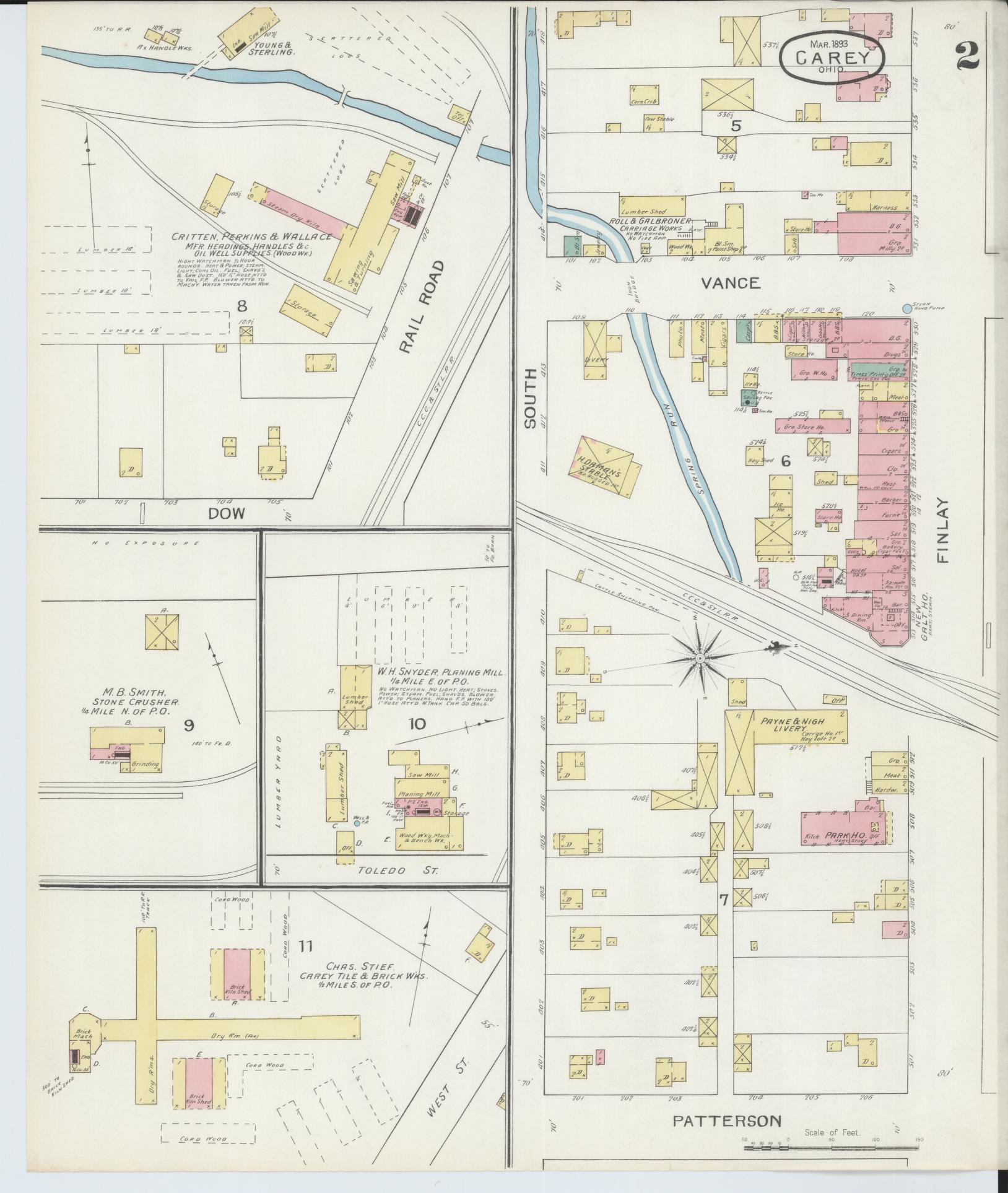 Sanborn Fire Insurance Map from Carey, Wyandot County, Ohio (1893), Sheet #0002 - Historic Sanborn Fire Insurance Map Print, vintage old map wall art, antique decor, genealogy gift, Ohio Ohio map