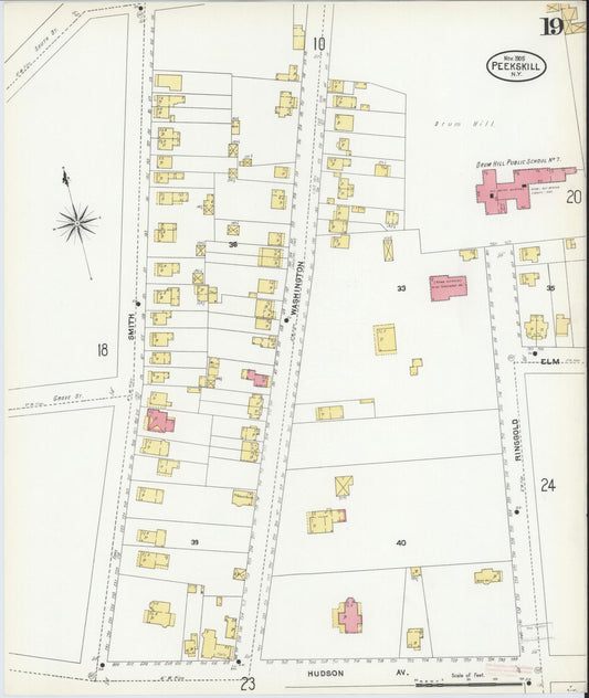 Sanborn Fire Insurance Map from Peekskill, Westchester County, New York (1905), Sheet #0019 - Historic Sanborn Fire Insurance Map Print, vintage old map wall art, antique decor, genealogy gift, New York New York map