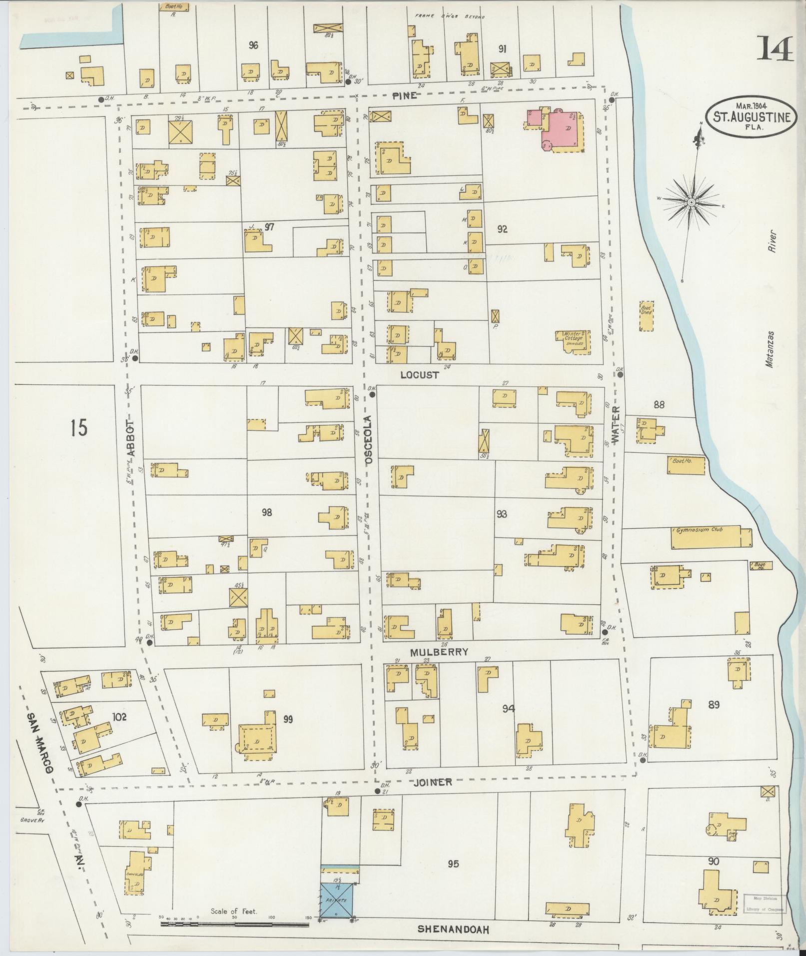 Sanborn Fire Insurance Map from Saint Augustine, Saint John's County, Florida (1904), Sheet #0014 - Complete Map Set gallery image, historic Sanborn map, vintage wall art, Florida Florida