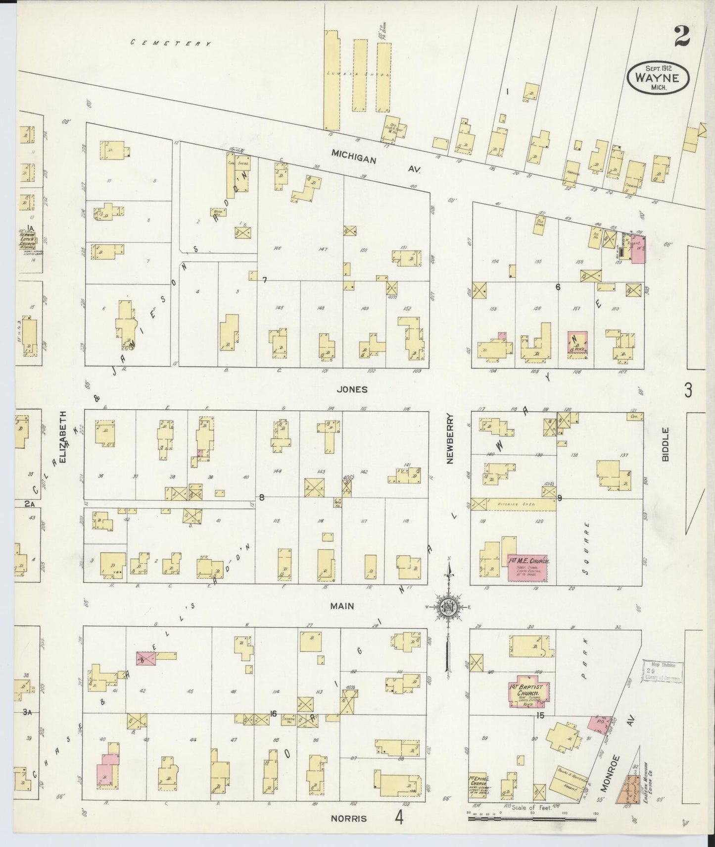 Sanborn Fire Insurance Map from Wayne, Wayne County, Michigan (1912), Sheet #0002 - Complete Map Set gallery image, historic Sanborn map, vintage wall art, Michigan Michigan