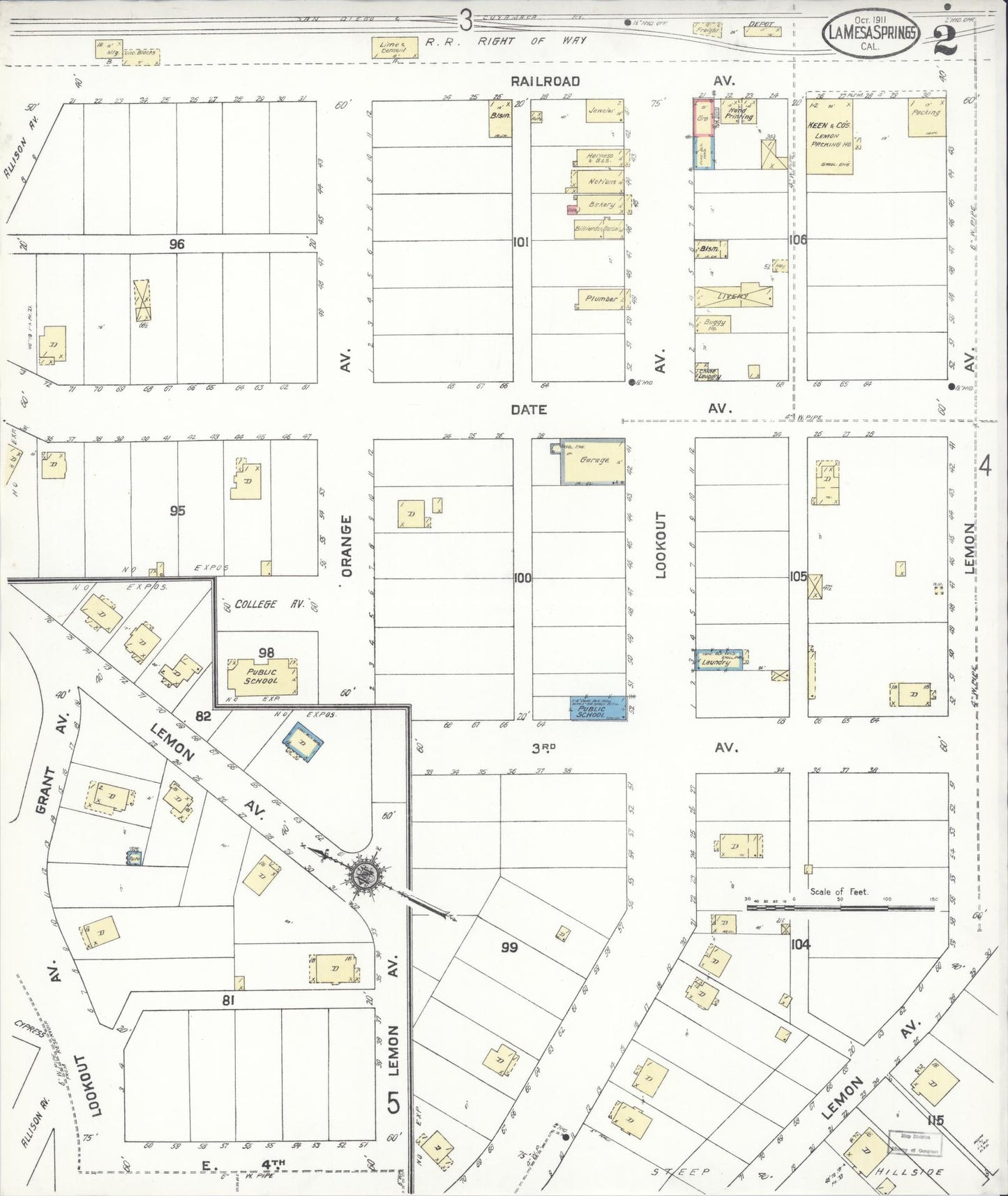 Sanborn Fire Insurance Map from La Mesa, San Diego County, California (1911), Sheet #0002 - Historic Sanborn Fire Insurance Map Print, vintage old map wall art, antique decor, genealogy gift, California California map
