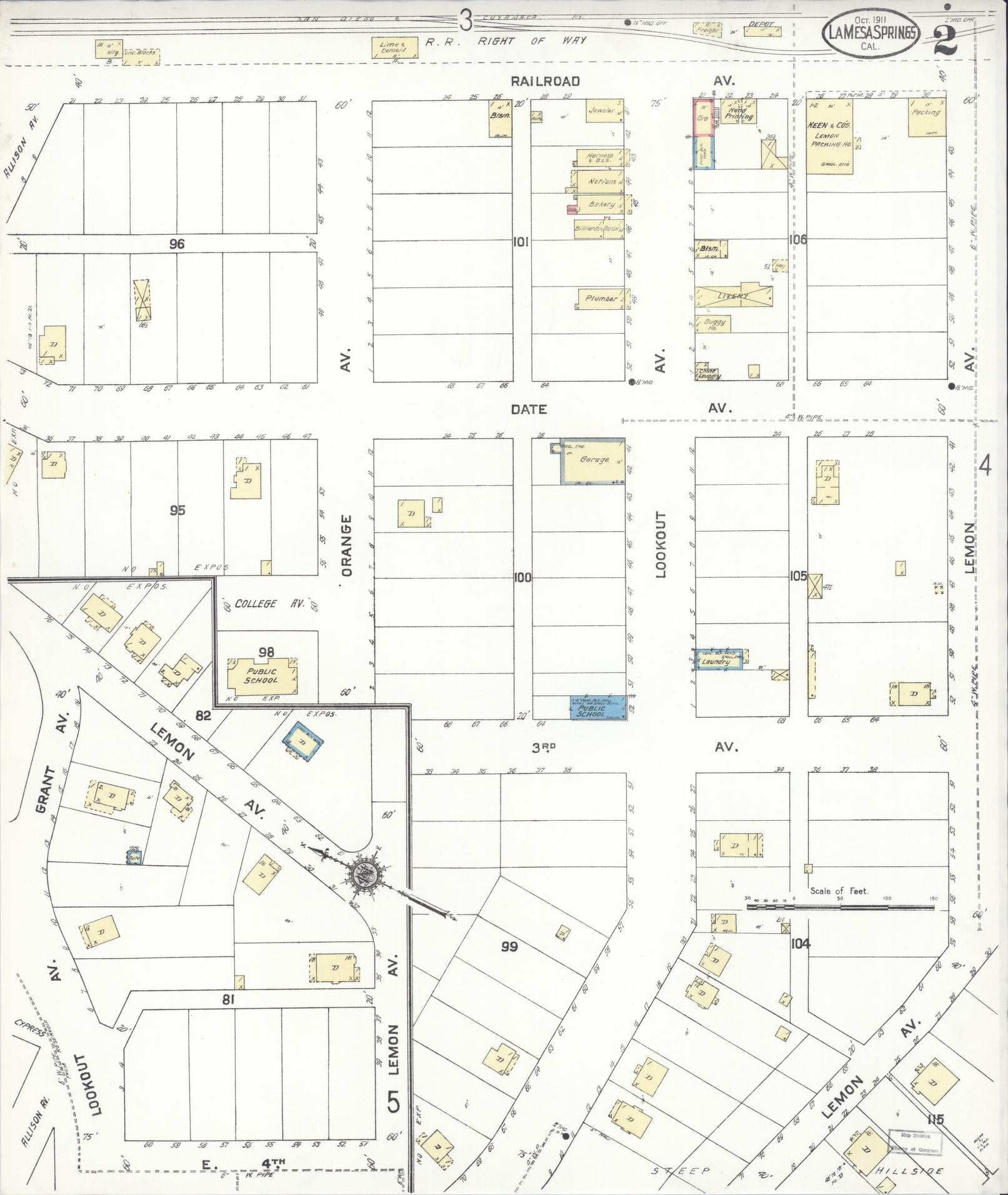 Sanborn Fire Insurance Map from La Mesa, San Diego County, California (1911), Sheet #0002 - Historic Sanborn Fire Insurance Map Print, vintage old map wall art, antique decor, genealogy gift, California California map
