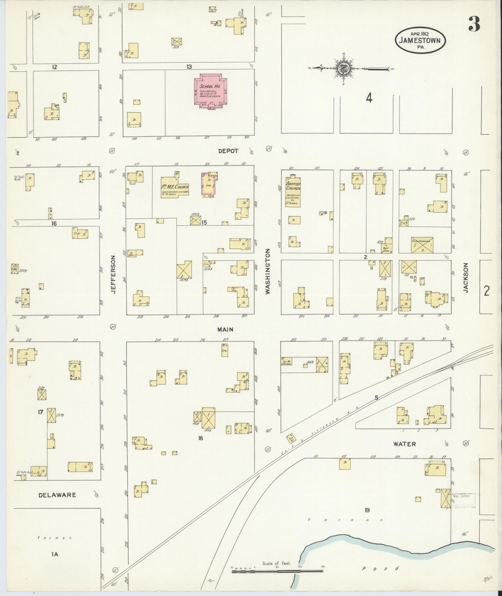 Sanborn Fire Insurance Map from Jamestown, Mercer County, Pennsylvania (1912), Sheet #0003 - Complete Map Set gallery image, historic Sanborn map, vintage wall art, Pennsylvania Pennsylvania