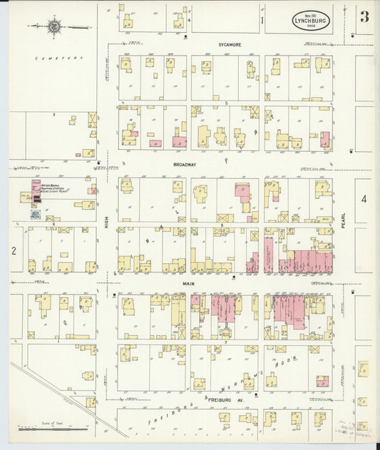 Sanborn Fire Insurance Map from Lynchburg, Highland County, Ohio (1911), Sheet #0003 - Historic Sanborn Fire Insurance Map Print, vintage old map wall art, antique decor, genealogy gift, Ohio Ohio map