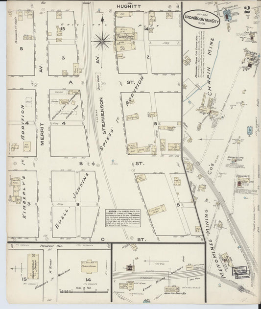 Sanborn Fire Insurance Map from Iron Mountain, Dickinson County, Michigan (1884), Sheet #0002 - Historic Sanborn Fire Insurance Map Print, vintage old map wall art, antique decor, genealogy gift, Michigan Michigan map