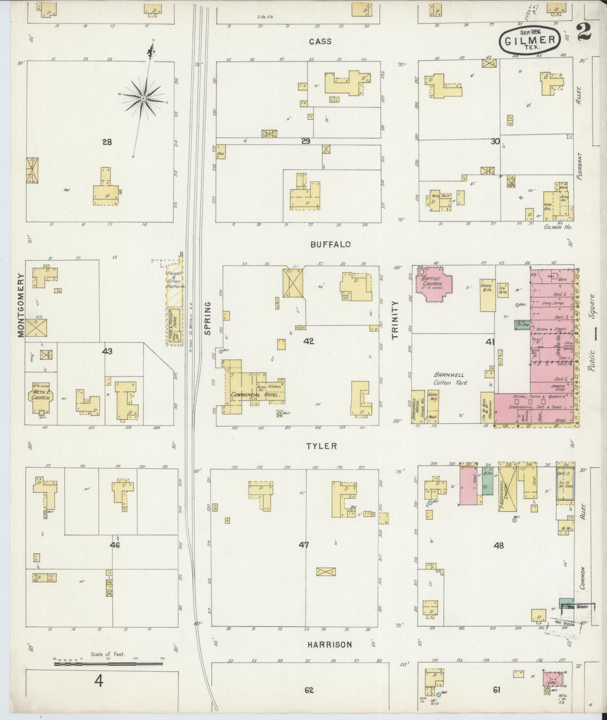Sanborn Fire Insurance Map from Gilmer, Upshur County, Texas (1896), Sheet #0002 - Historic Sanborn Fire Insurance Map Print, vintage old map wall art, antique decor, genealogy gift, Texas Texas map