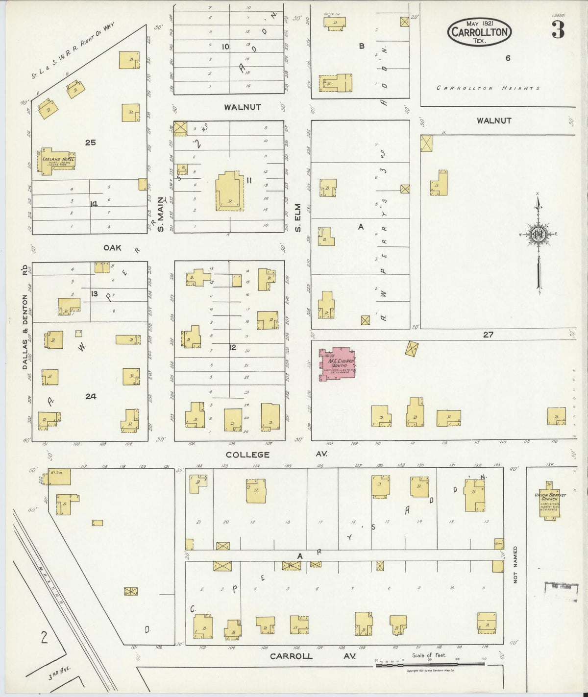 Sanborn Fire Insurance Map from Carrollton, Dallas County, Texas (1921), Sheet #0003 - Complete Map Set gallery image, historic Sanborn map, vintage wall art, Texas Texas