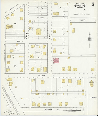 Sanborn Fire Insurance Map from Carrollton, Dallas County, Texas (1921), Sheet #0003 - Complete Map Set gallery image, historic Sanborn map, vintage wall art, Texas Texas