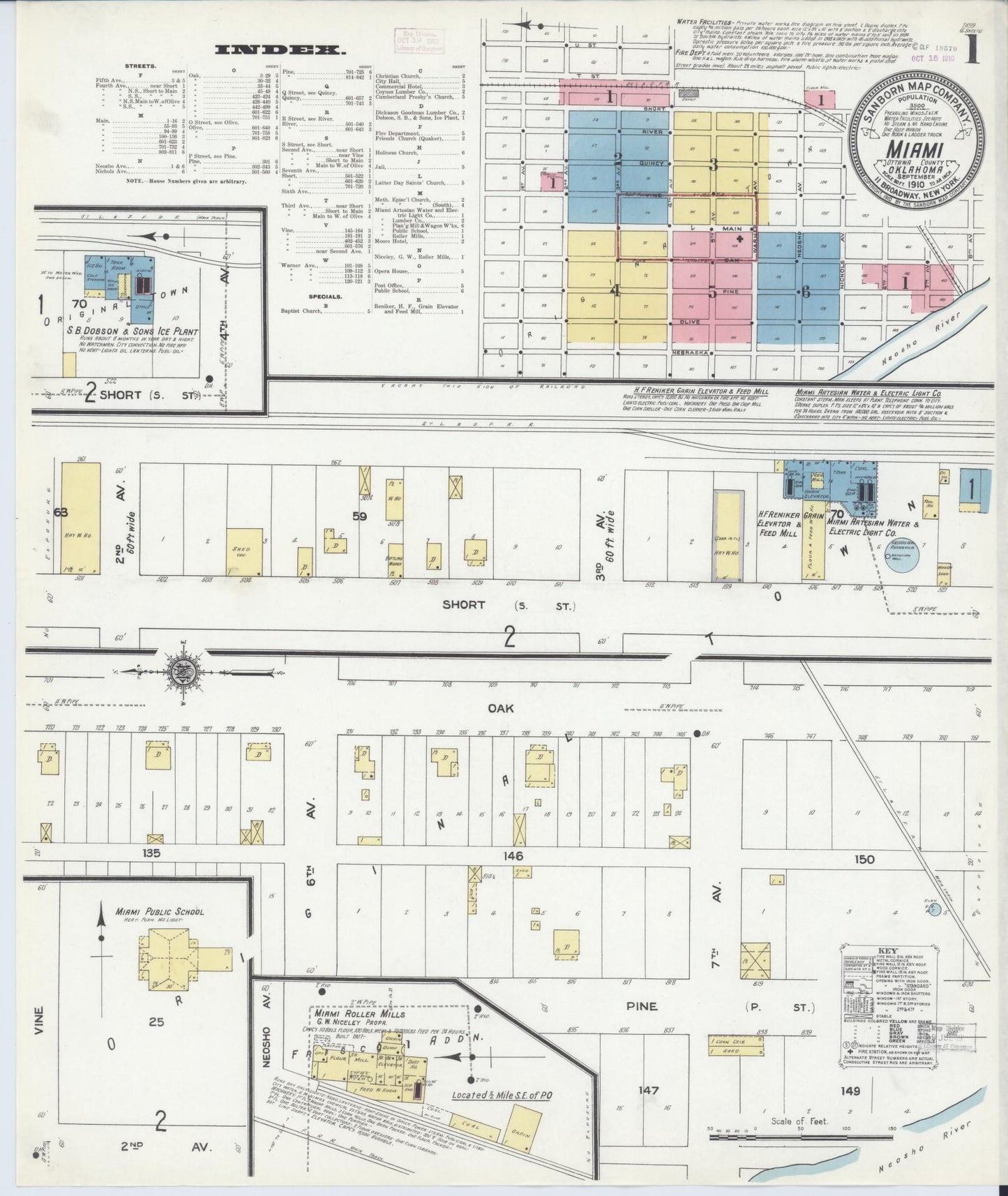 Sanborn Fire Insurance Map from Miami, Ottawa County, Oklahoma (1910), Sheet #0001 - Historic Sanborn Fire Insurance Map Print, vintage old map wall art, antique decor, genealogy gift, Oklahoma Oklahoma map