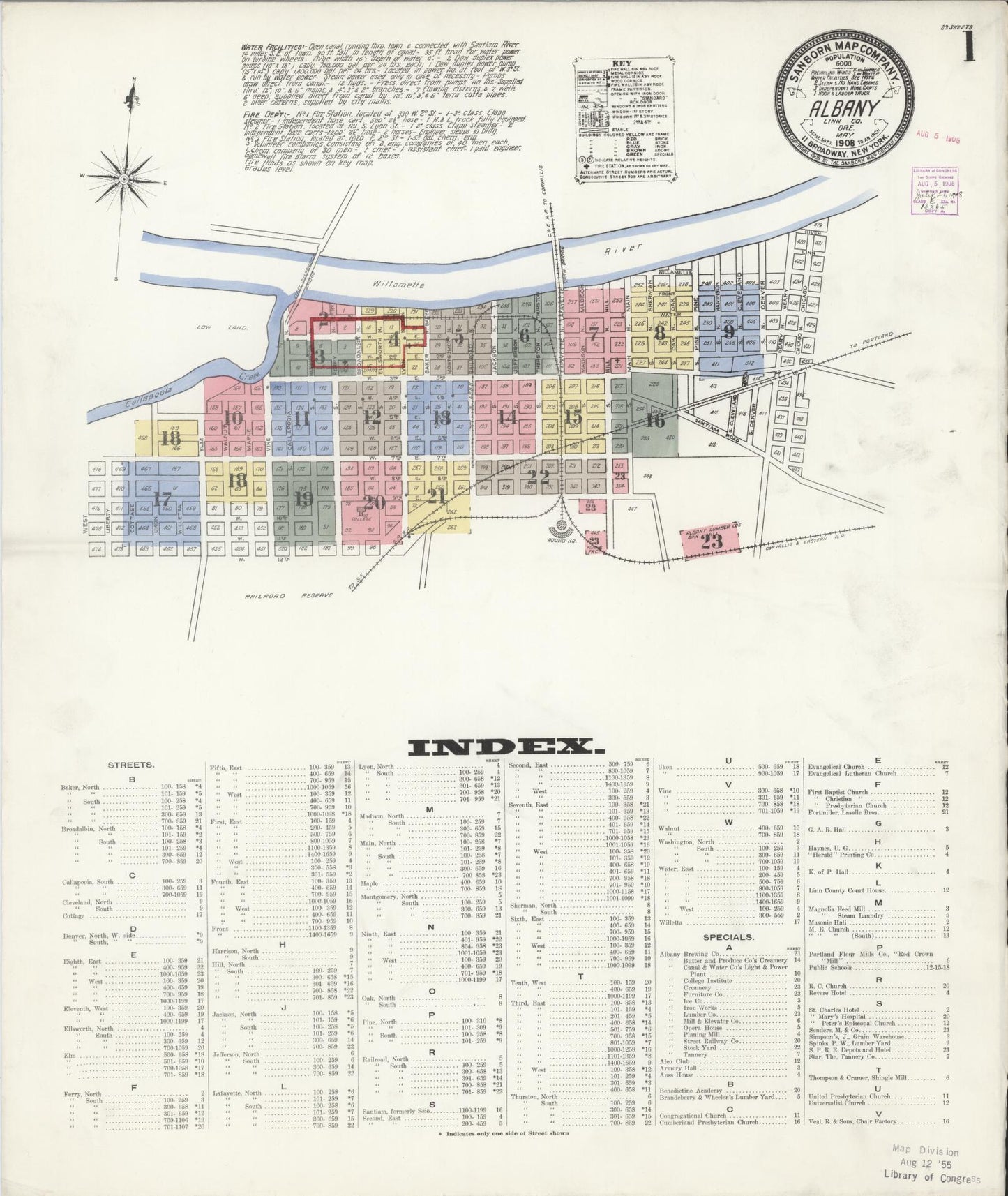 Sanborn Fire Insurance Map from Albany, Linn County, Oregon (1908), Sheet #0001 - Complete Map Set gallery image, historic Sanborn map, vintage wall art, Oregon Oregon