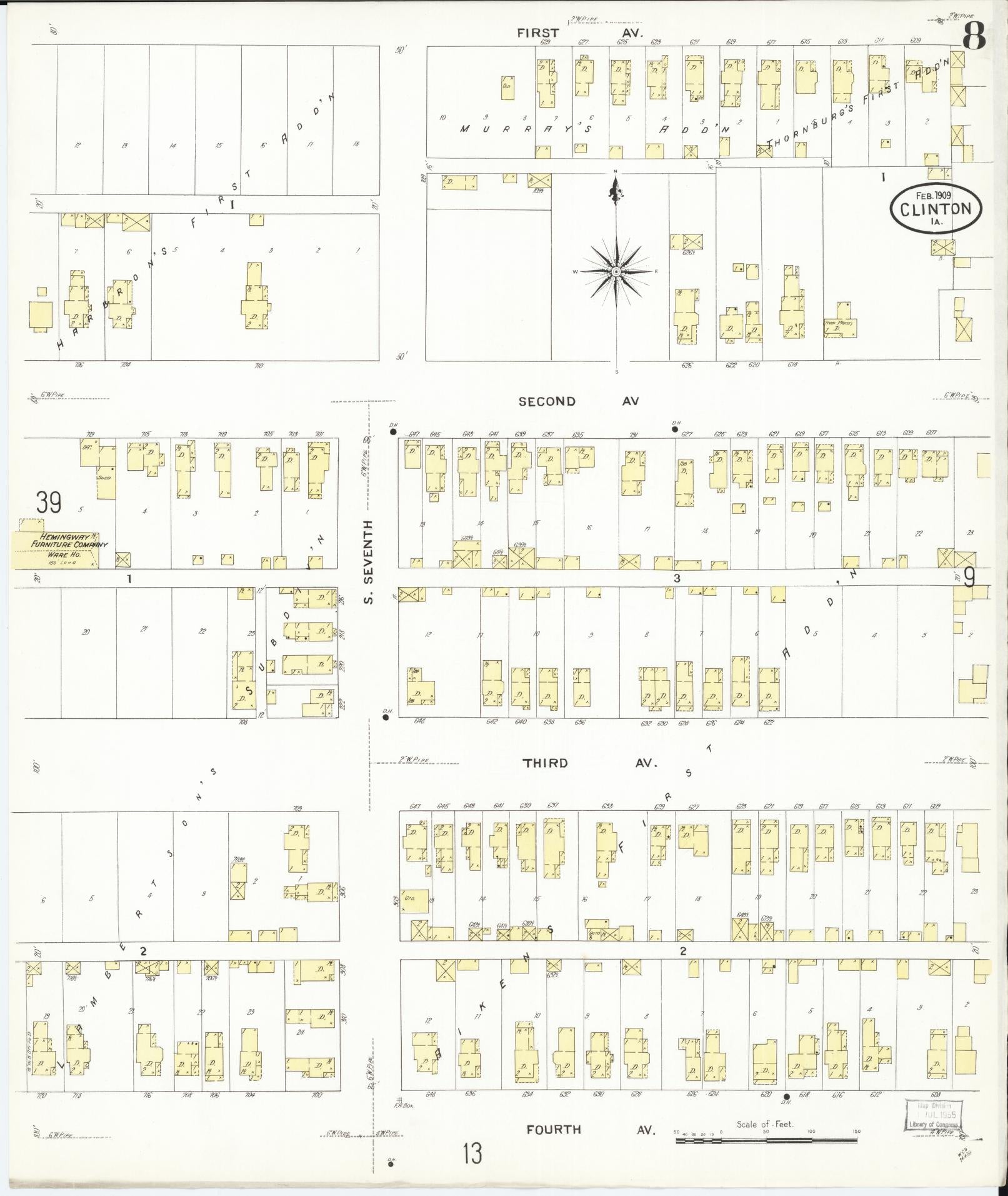 Sanborn Fire Insurance Map from Clinton, Clinton County, Iowa (1909), Sheet #0008 - Historic Sanborn Fire Insurance Map Print, vintage old map wall art