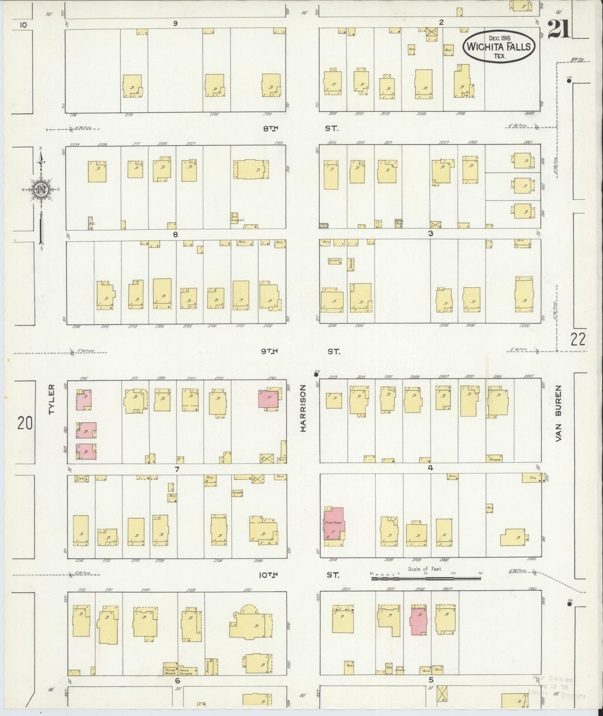 Sanborn Fire Insurance Map from Wichita Falls, Wichita County, Texas (1915), Sheet #0021 - Complete Map Set gallery image, historic Sanborn map, vintage wall art, Texas Texas