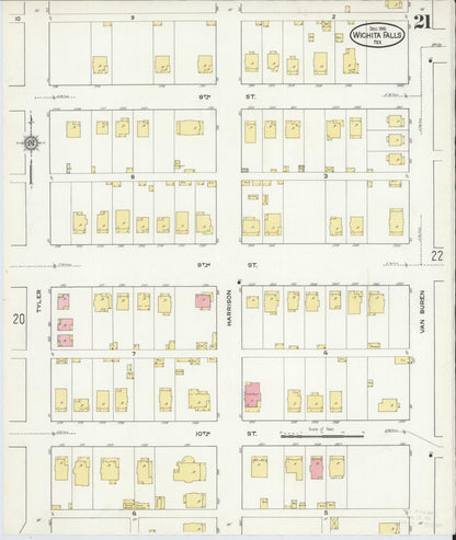 Sanborn Fire Insurance Map from Wichita Falls, Wichita County, Texas (1915), Sheet #0021 - Complete Map Set gallery image, historic Sanborn map, vintage wall art, Texas Texas
