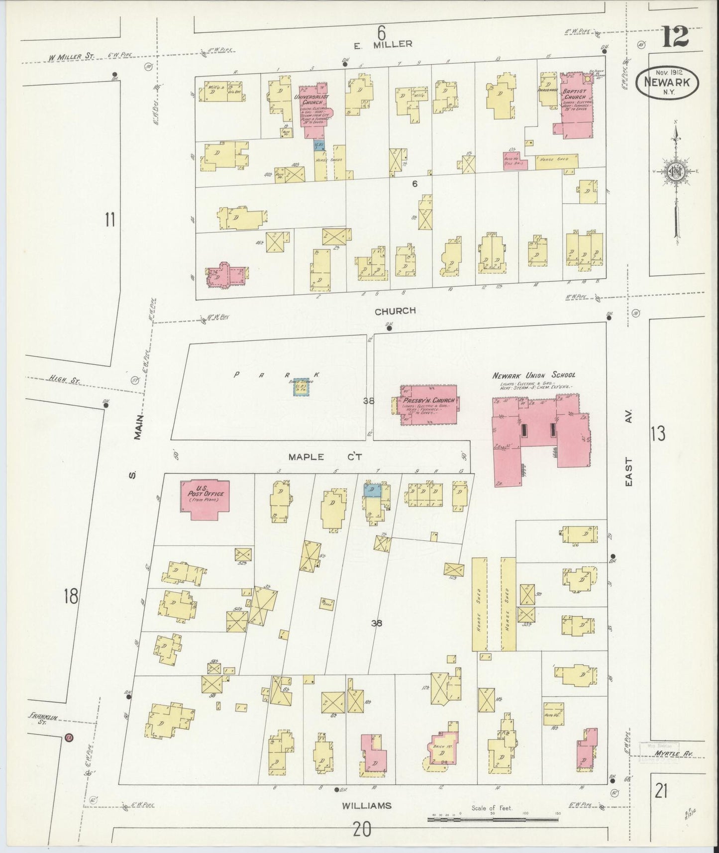 Sanborn Fire Insurance Map from Newark, Wayne County, New York (1912), Sheet #0012 - Complete Map Set gallery image, historic Sanborn map, vintage wall art, New York New York