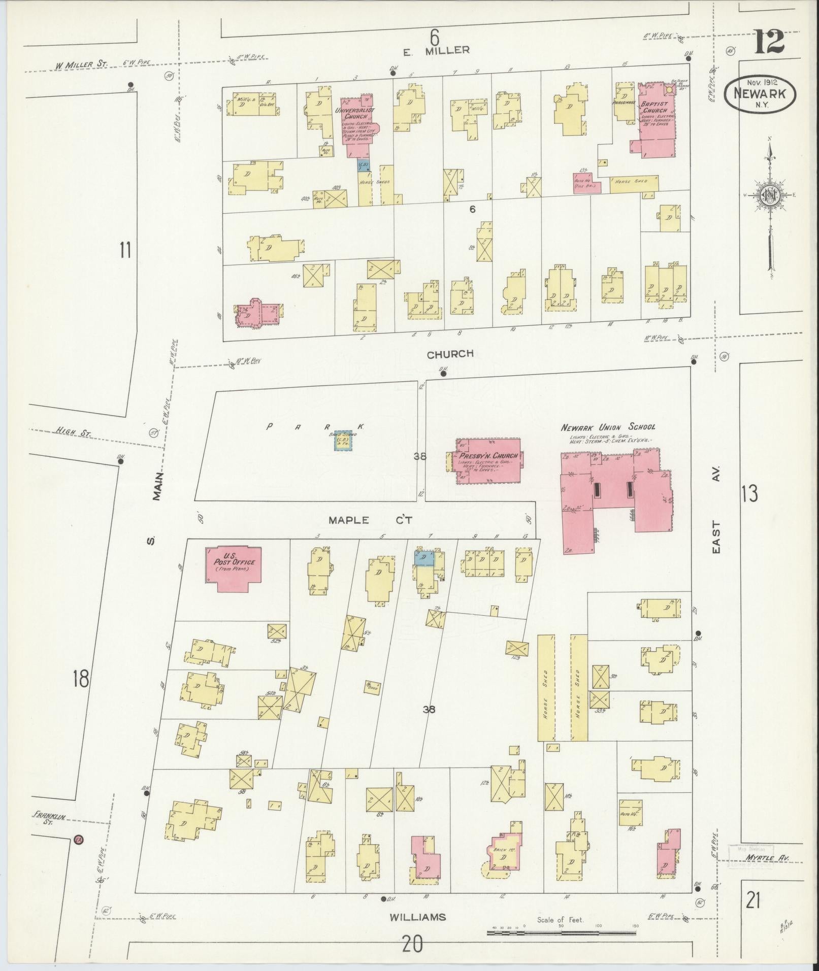 Sanborn Fire Insurance Map from Newark, Wayne County, New York (1912), Sheet #0012 - Complete Map Set gallery image, historic Sanborn map, vintage wall art, New York New York