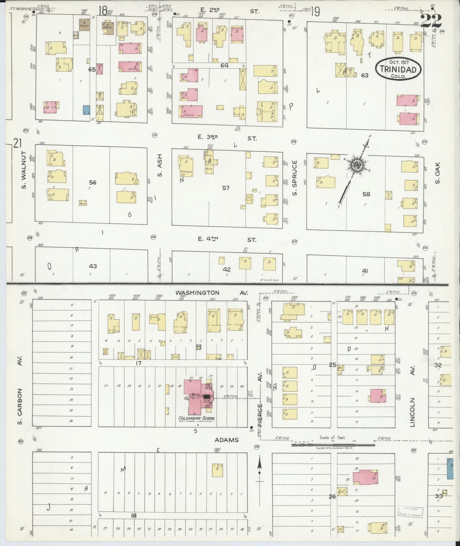 Sanborn Fire Insurance Map from Trinidad, Las Animas County, Colorado (1917), Sheet #0022 - Complete Map Set gallery image, historic Sanborn map, vintage wall art, Colorado Colorado