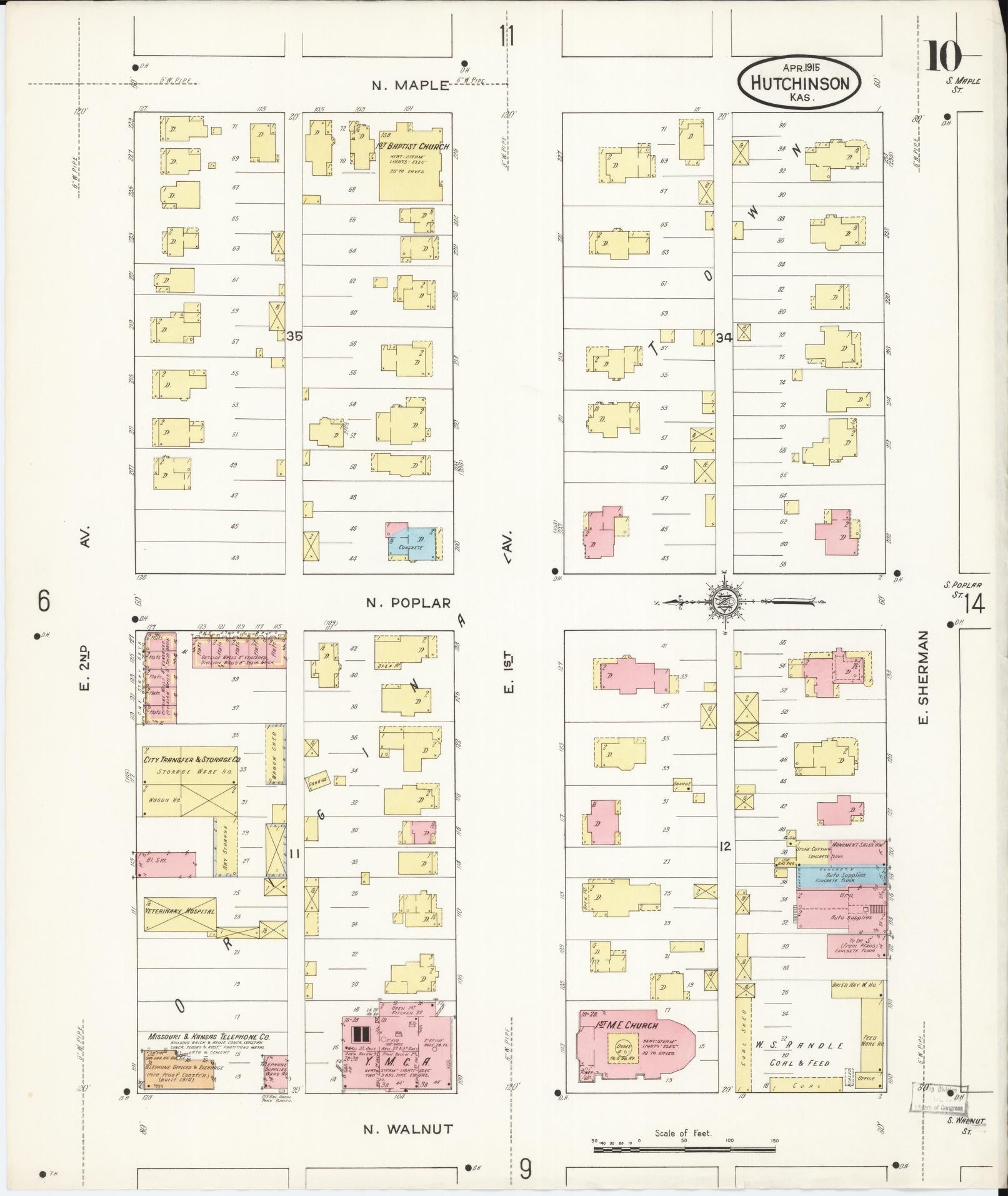 Sanborn Fire Insurance Map from Hutchinson, Reno County, Kansas (1915), Sheet #0011 - Complete Map Set gallery image, historic Sanborn map, vintage wall art, Kansas Kansas