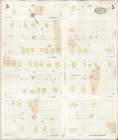 Sanborn Fire Insurance Map from Marceline, Linn County, Missouri (1939), Sheet #0005 - Historic Sanborn Fire Insurance Map Print, vintage old map wall art, antique decor, genealogy gift, Missouri Missouri map
