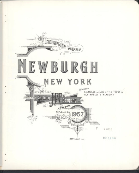 Sanborn Fire Insurance Map from Newburgh, Orange County, New York (1957), Sheet #0001 - Historic Sanborn Fire Insurance Map Print, vintage old map wall art, antique decor, genealogy gift, New York New York map