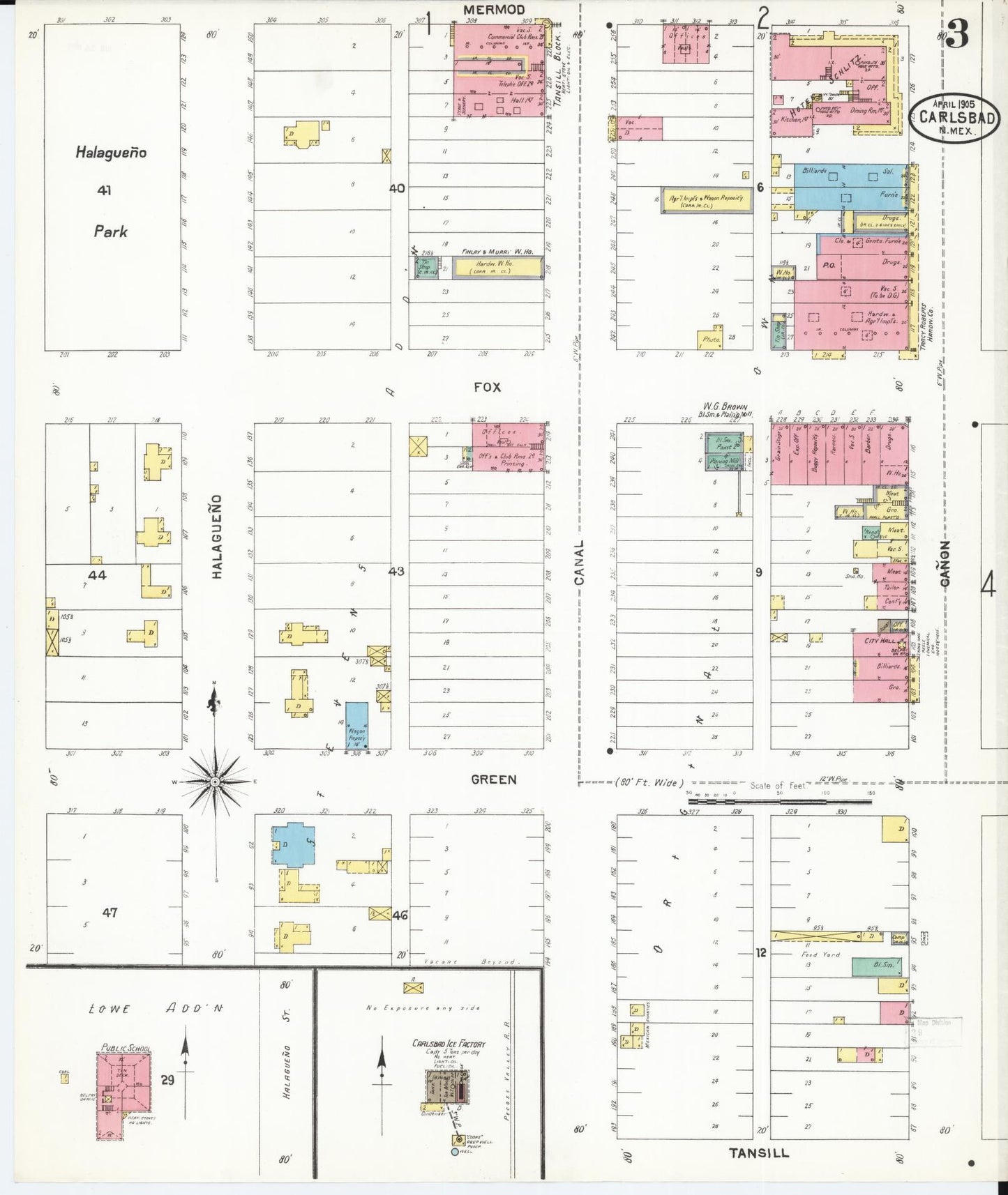 Sanborn Fire Insurance Map from Carlsbad, Eddy County, New Mexico (1905), Sheet #0003 - Historic Sanborn Fire Insurance Map Print, vintage old map wall art, antique decor, genealogy gift, New Mexico New Mexico map