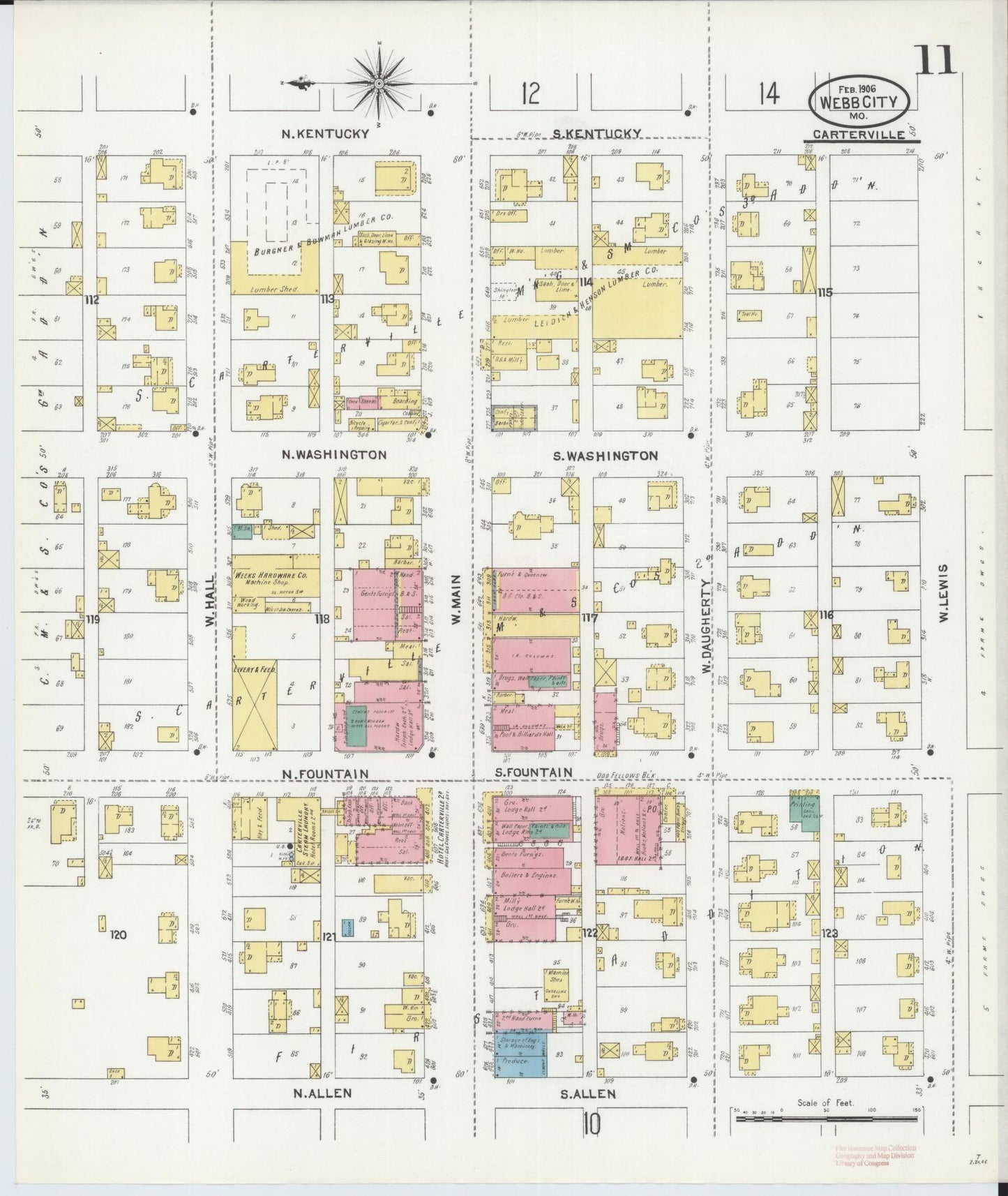 Sanborn Fire Insurance Map from Webb City, Jasper County, Missouri (1906), Sheet #0011 - Complete Map Set gallery image, historic Sanborn map, vintage wall art, Missouri Missouri