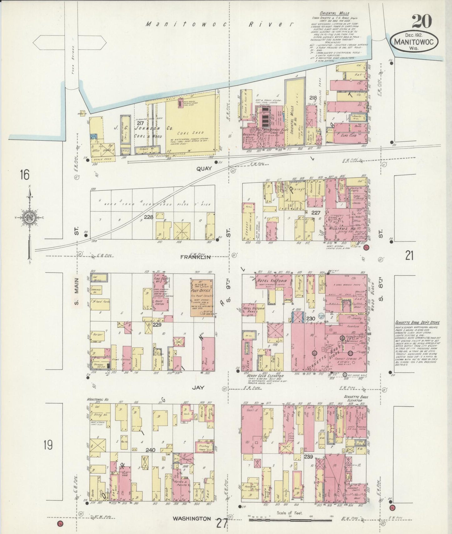 Sanborn Fire Insurance Map from Manitowoc, Manitowoc County, Wisconsin (1912), Sheet #0020 - Historic Sanborn Fire Insurance Map Print, vintage old map wall art, antique decor, genealogy gift, Wisconsin Wisconsin map