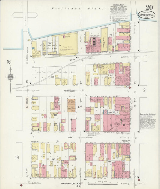 Sanborn Fire Insurance Map from Manitowoc, Manitowoc County, Wisconsin (1912), Sheet #0020 - Historic Sanborn Fire Insurance Map Print, vintage old map wall art, antique decor, genealogy gift, Wisconsin Wisconsin map