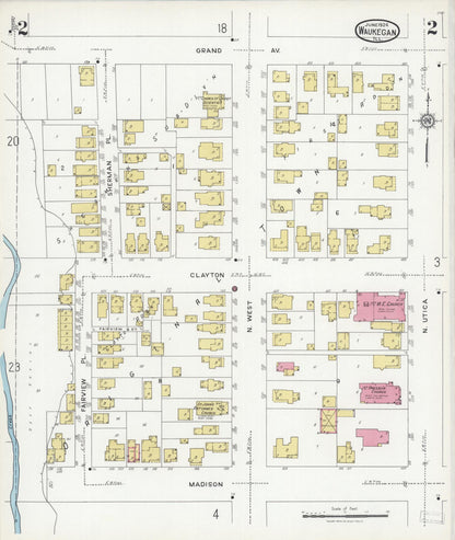 Sanborn Fire Insurance Map from Waukegan, Lake County, Illinois (1924), Sheet #0002 - Complete Map Set gallery image, historic Sanborn map, vintage wall art, Illinois Illinois