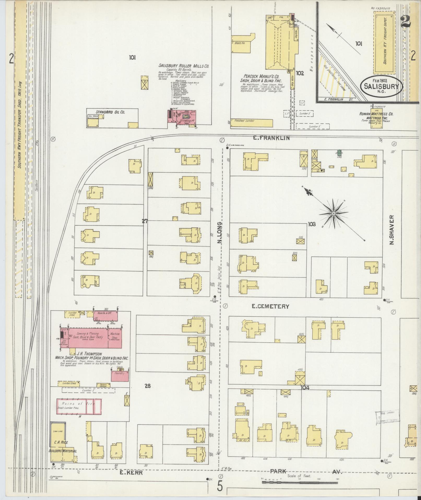 Sanborn Fire Insurance Map from Salisbury, Rowan County, North Carolina (1902), Sheet #0002 - Complete Map Set gallery image, historic Sanborn map, vintage wall art, North Carolina North Carolina