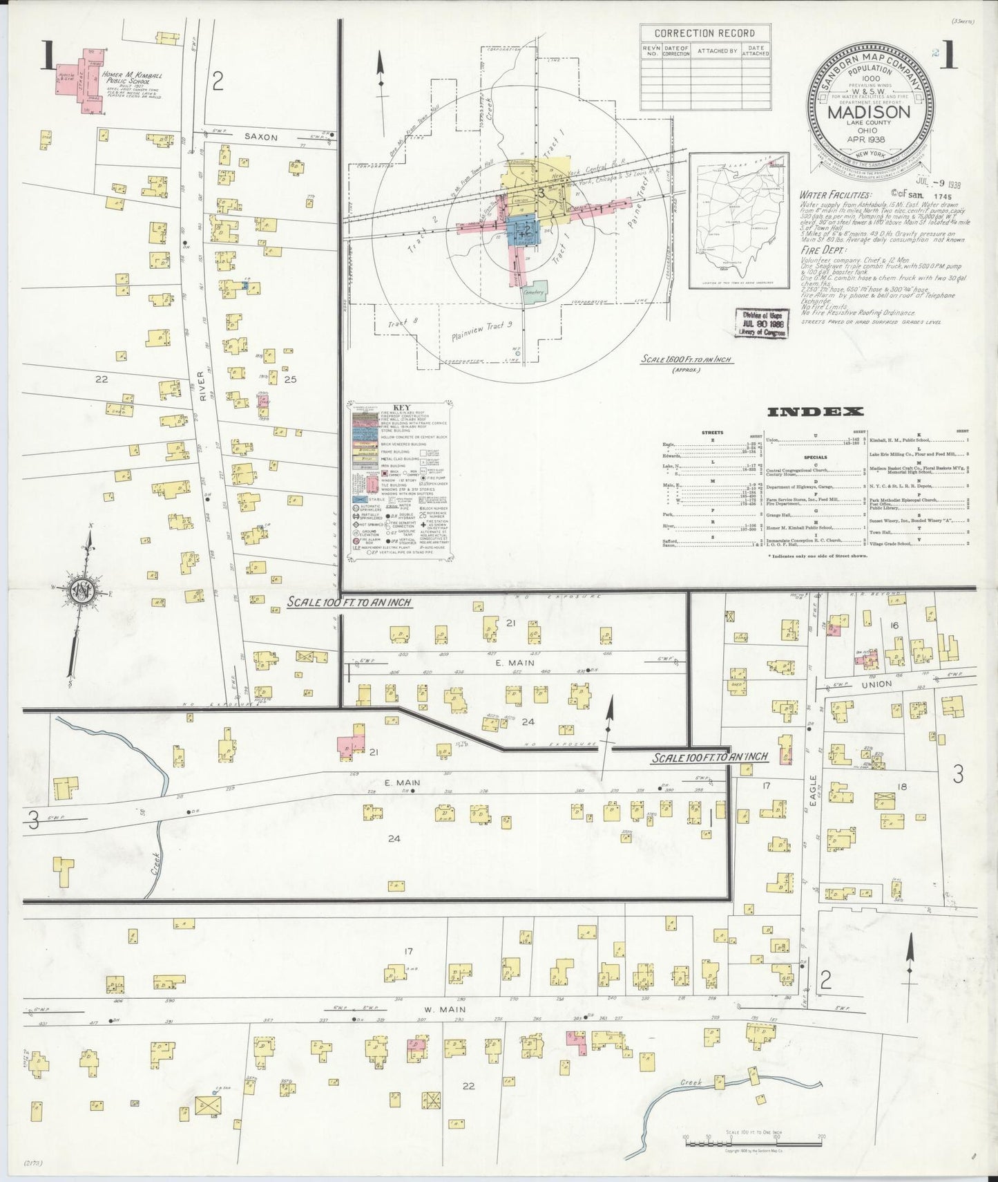 Sanborn Fire Insurance Map from Madison, Lake County, Ohio (1938), Sheet #0001 - Complete Map Set gallery image, historic Sanborn map, vintage wall art, Ohio Ohio