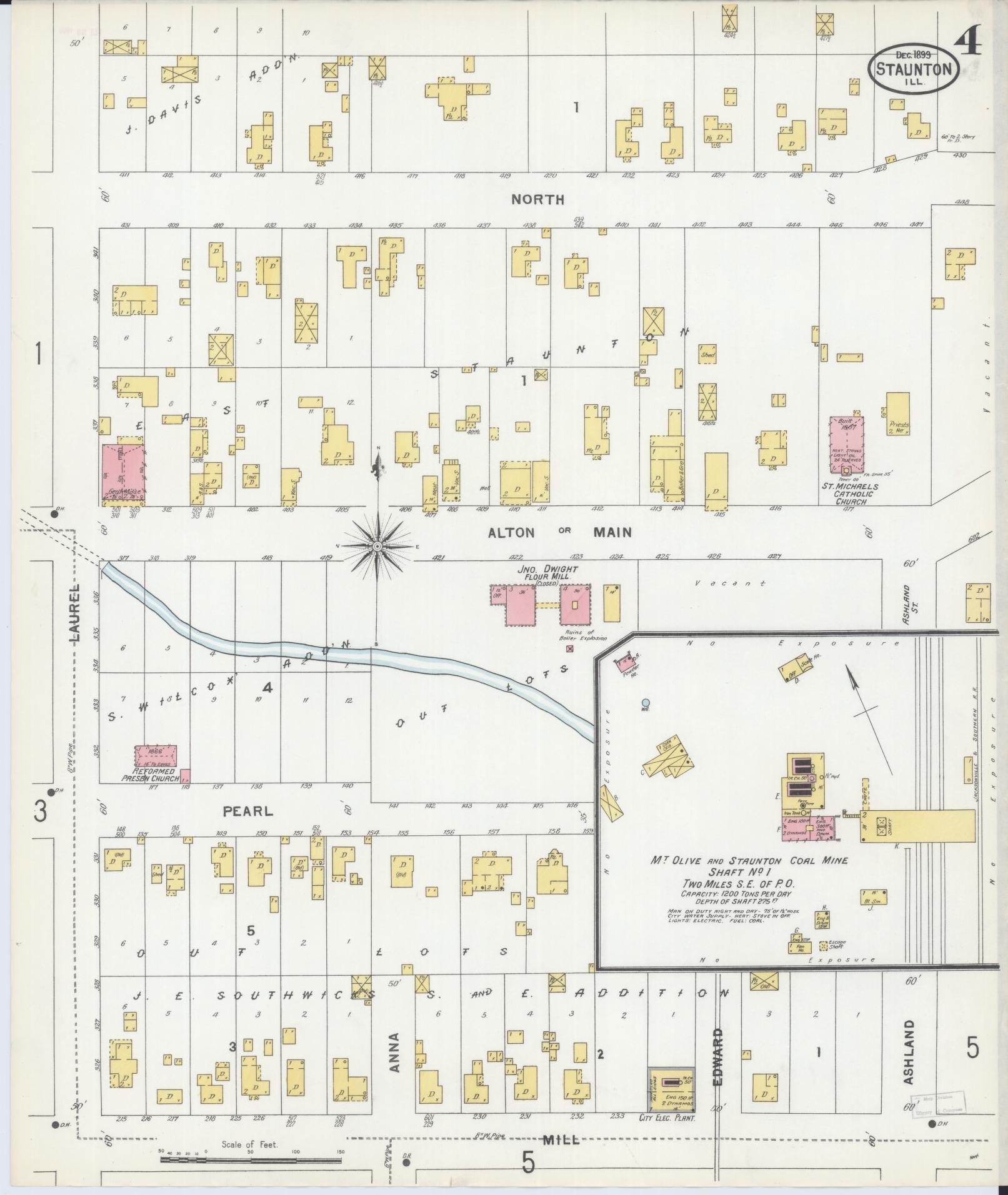 Sanborn Fire Insurance Map from Staunton, Macoupin County, Illinois (1899), Sheet #0004 - Complete Map Set gallery image, historic Sanborn map, vintage wall art, Illinois Illinois