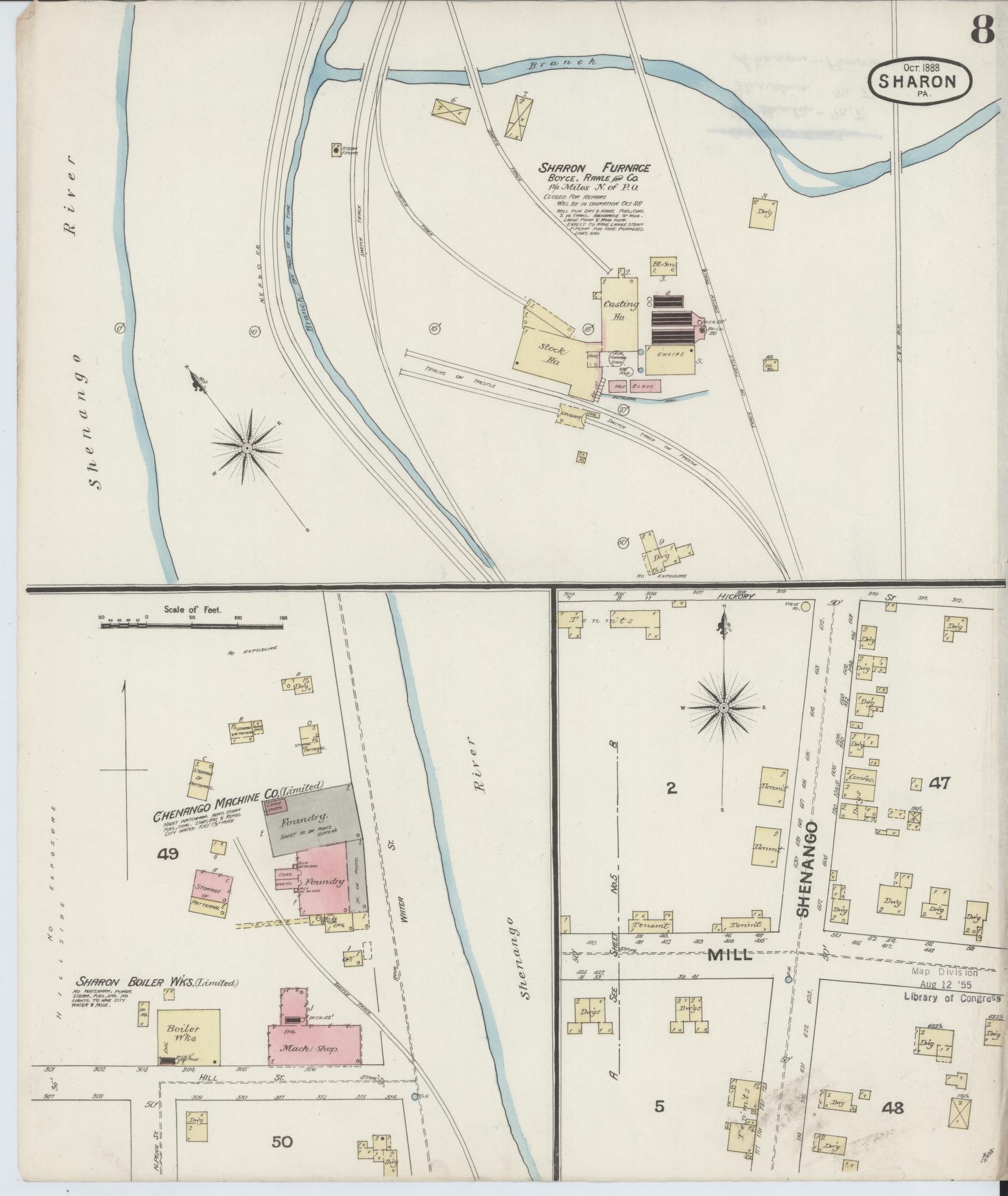 Sanborn Fire Insurance Map from Sharon, Mercer County, Pennsylvania (1888), Sheet #0008 - Complete Map Set gallery image, historic Sanborn map, vintage wall art, Pennsylvania Pennsylvania